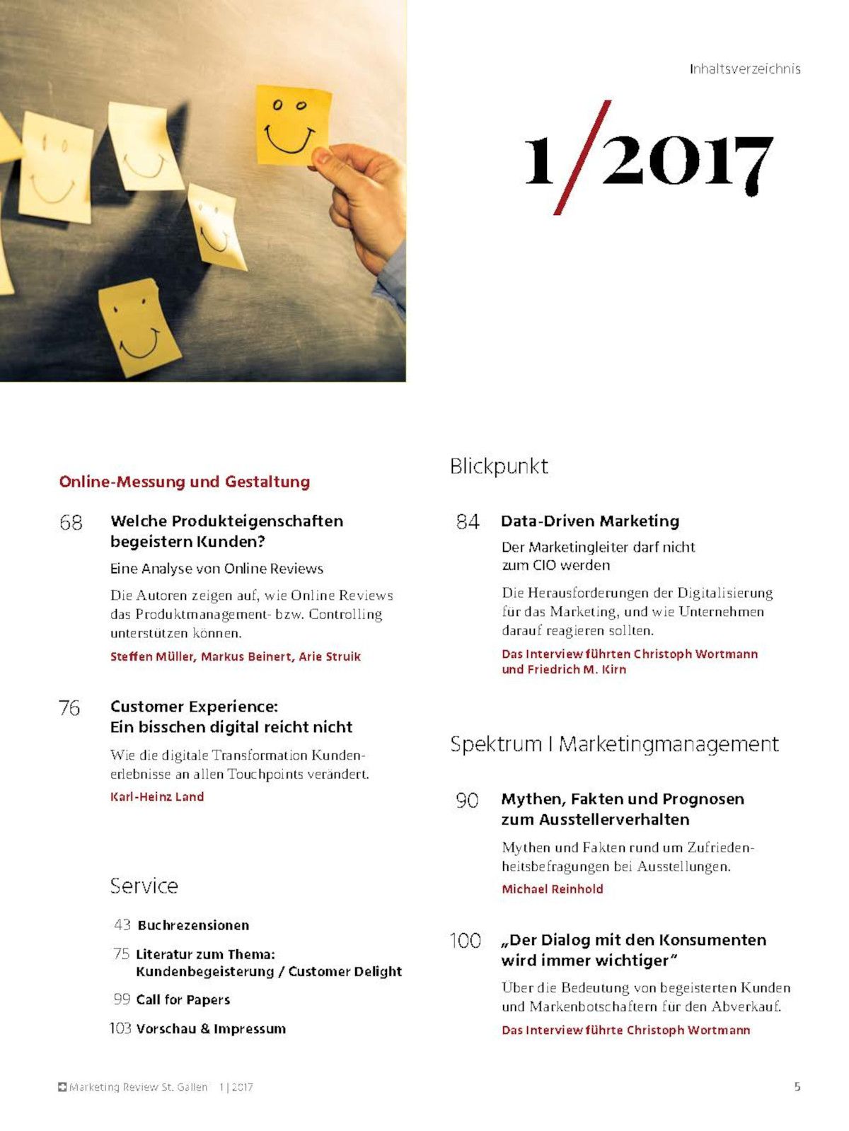 Marketing Review 1-2017 Inhaltsverzeichnis