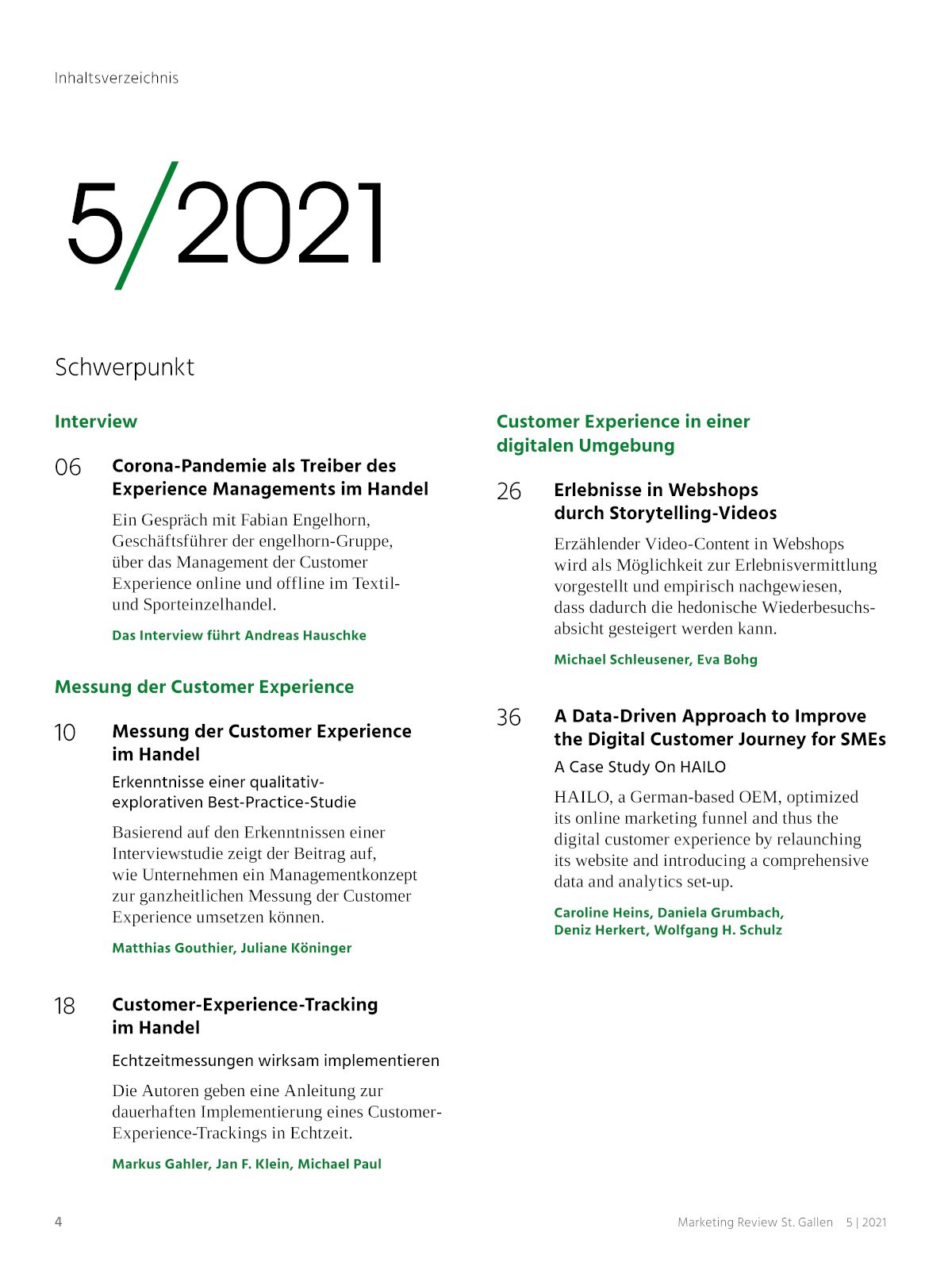 Marketing Review 5-2021 Inhaltsverzeichnis