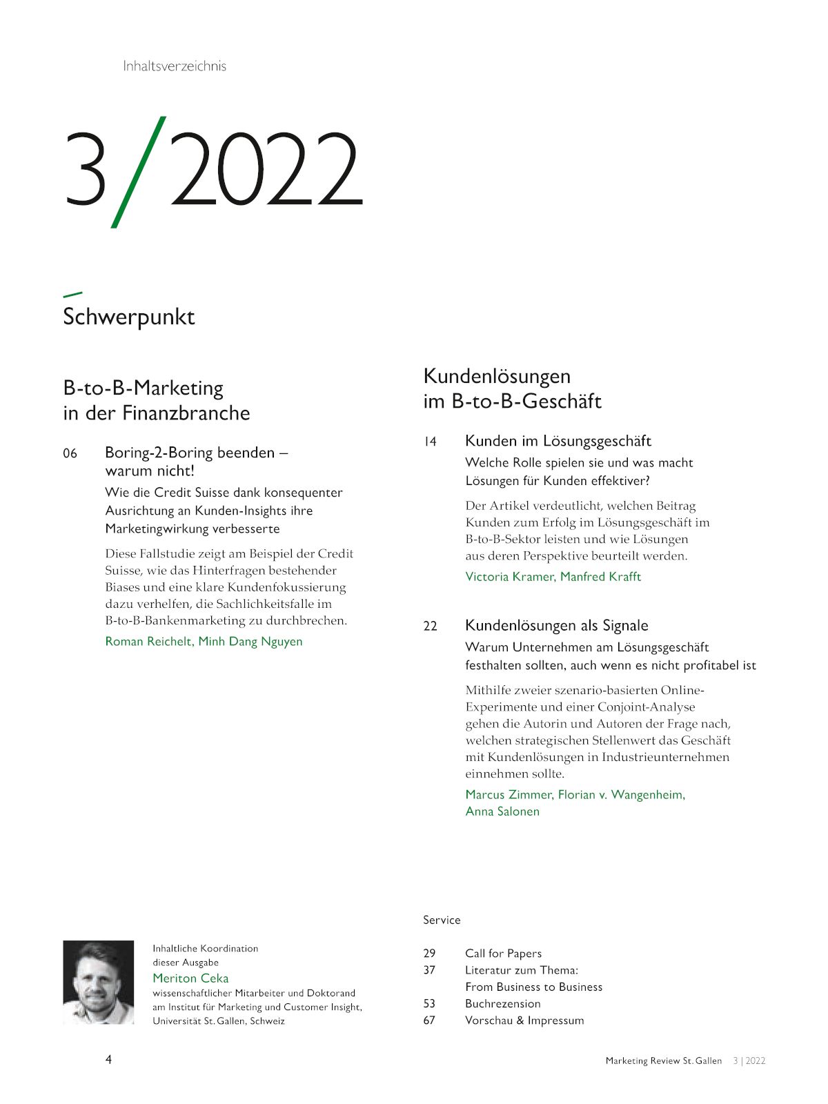 Marketing Review 3-2022 Inhaltsverzeichnis