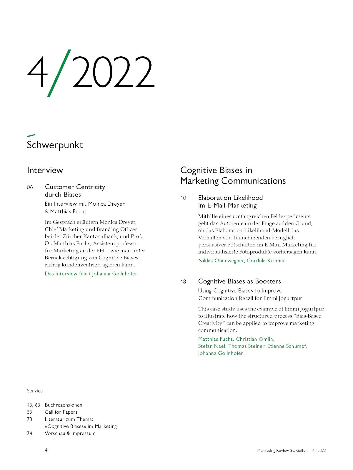 Marketing Review 4-2022 Inhaltsverzeichnis