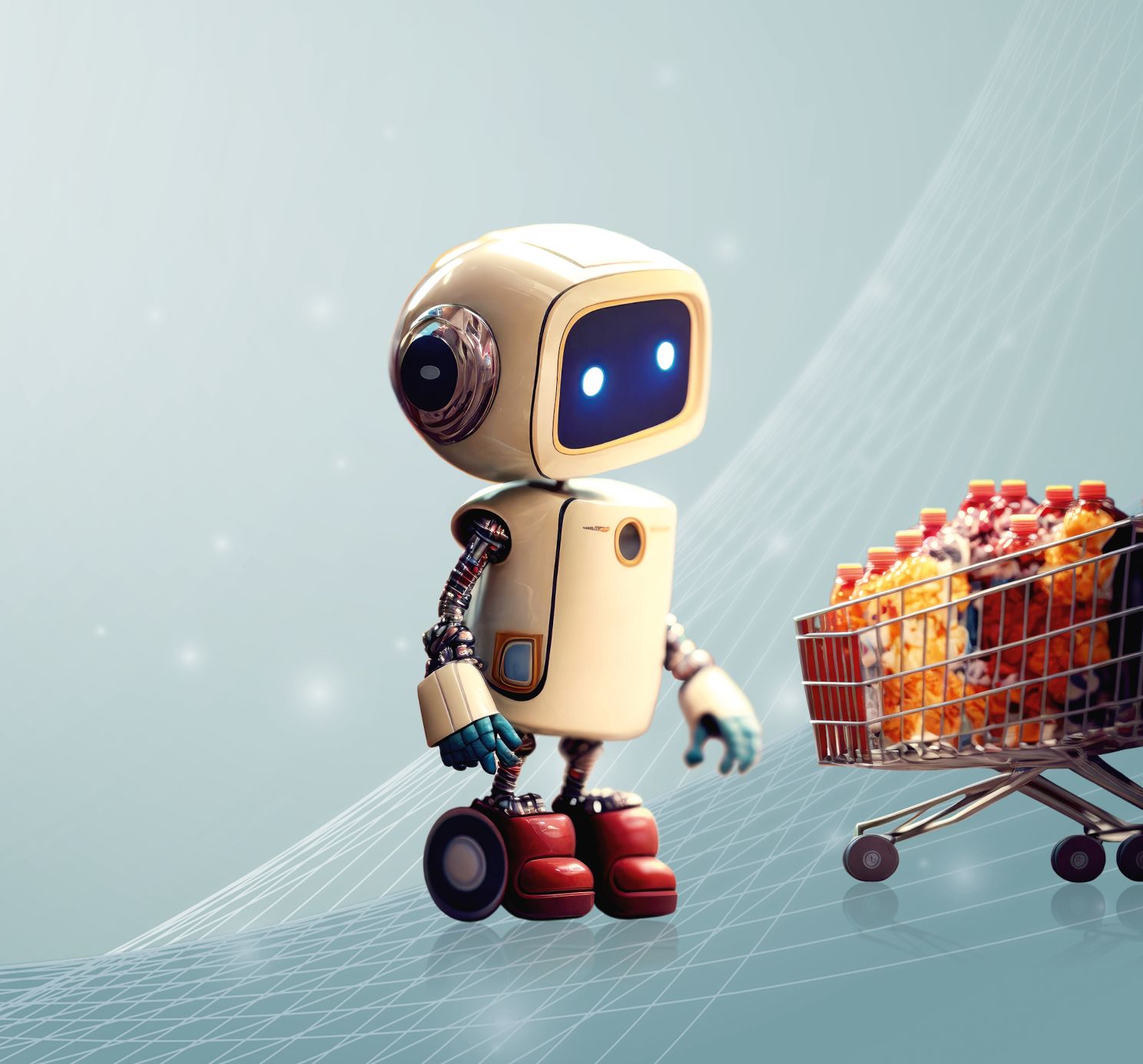 Roboter mit Einkaufswagen